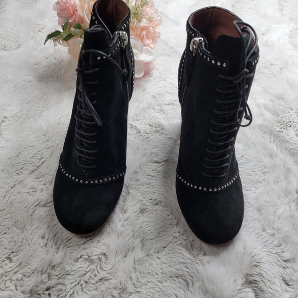 Tabitha Simmons Leather Upper Suede Ankle Lace Up Studded Accent Boots Size 37 - Picture 5 of 11